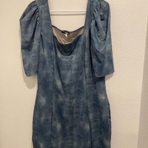 Plus Size Faux Denim Bodycon Dress 1x